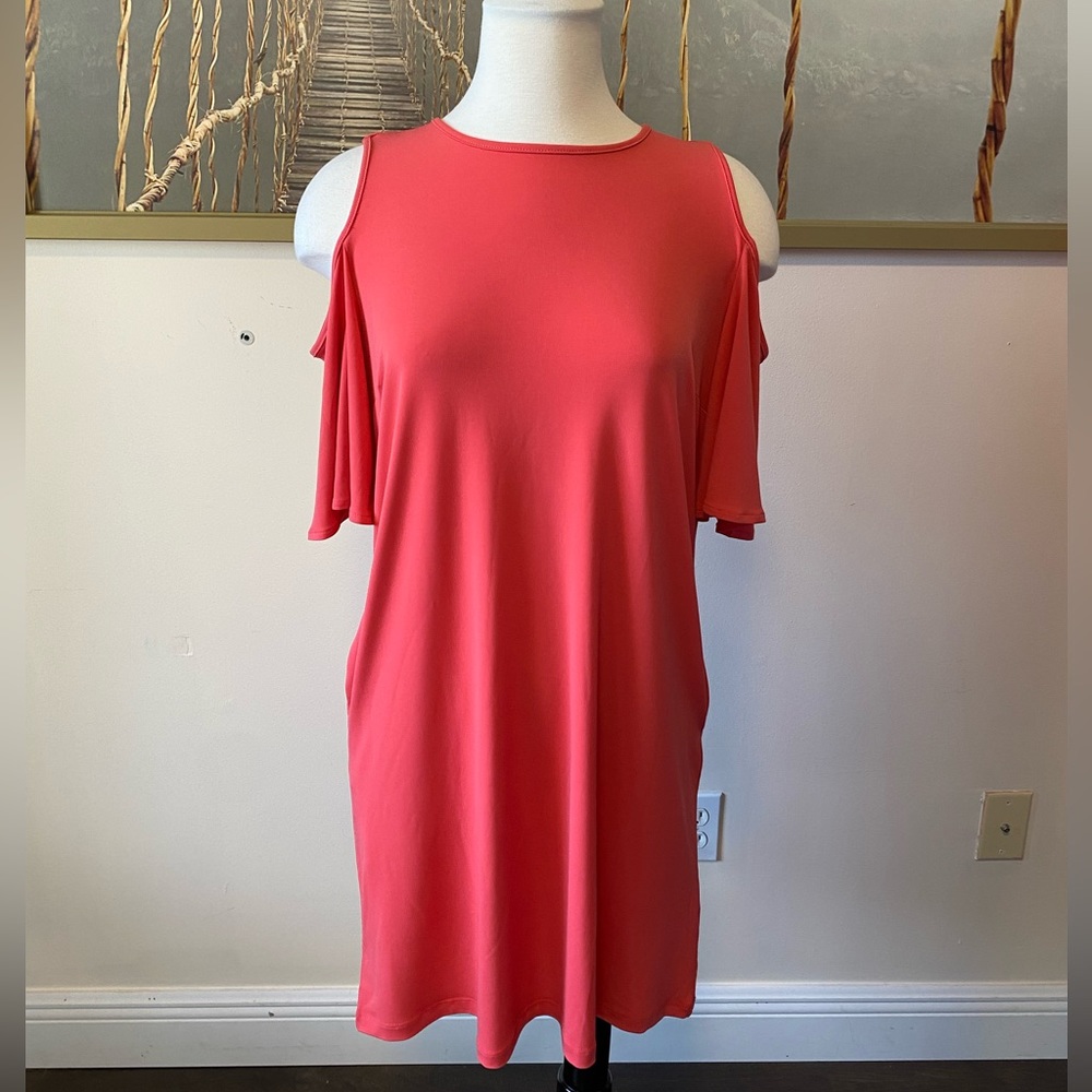 New York and Company Coral cold shoulder dress